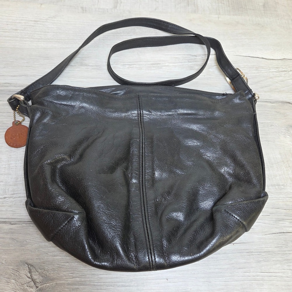 SAS Black Leather Hobo Shoulder Bag Made in USA Slouchy Vintage